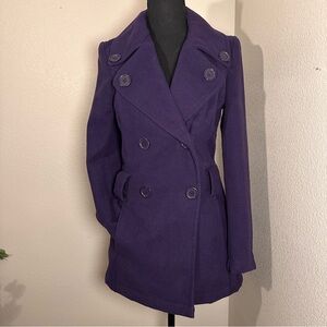 Jou Jou Women's Deep Purple Double Breasted Pea Coat. Size Small